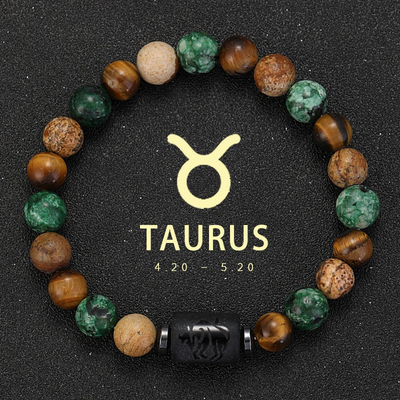 Zodiac Signs Natural Stone Bracelets Taurus Cancer Virgo Pisces Bracelets Ladies Men Couples Friendship Jewelry Gift Bracelet - Premium bracelet from Lizard Vigilante - Just $22.99! Shop now at Lizard Vigilante