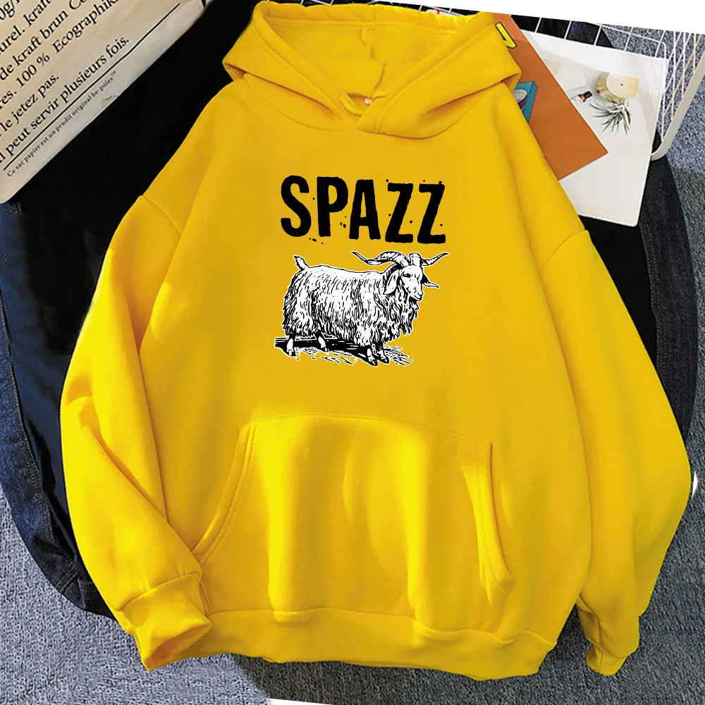 SPAZZ Hip Hop Rock Band Hoodie | Unisex Graphic Fleece Sweatshirt | Kawaii Casual Pullover for Women | Vintage Cartoon Print - Premium hoodie from Lizard Vigilante - Just $38.88! Shop now at Lizard Vigilante