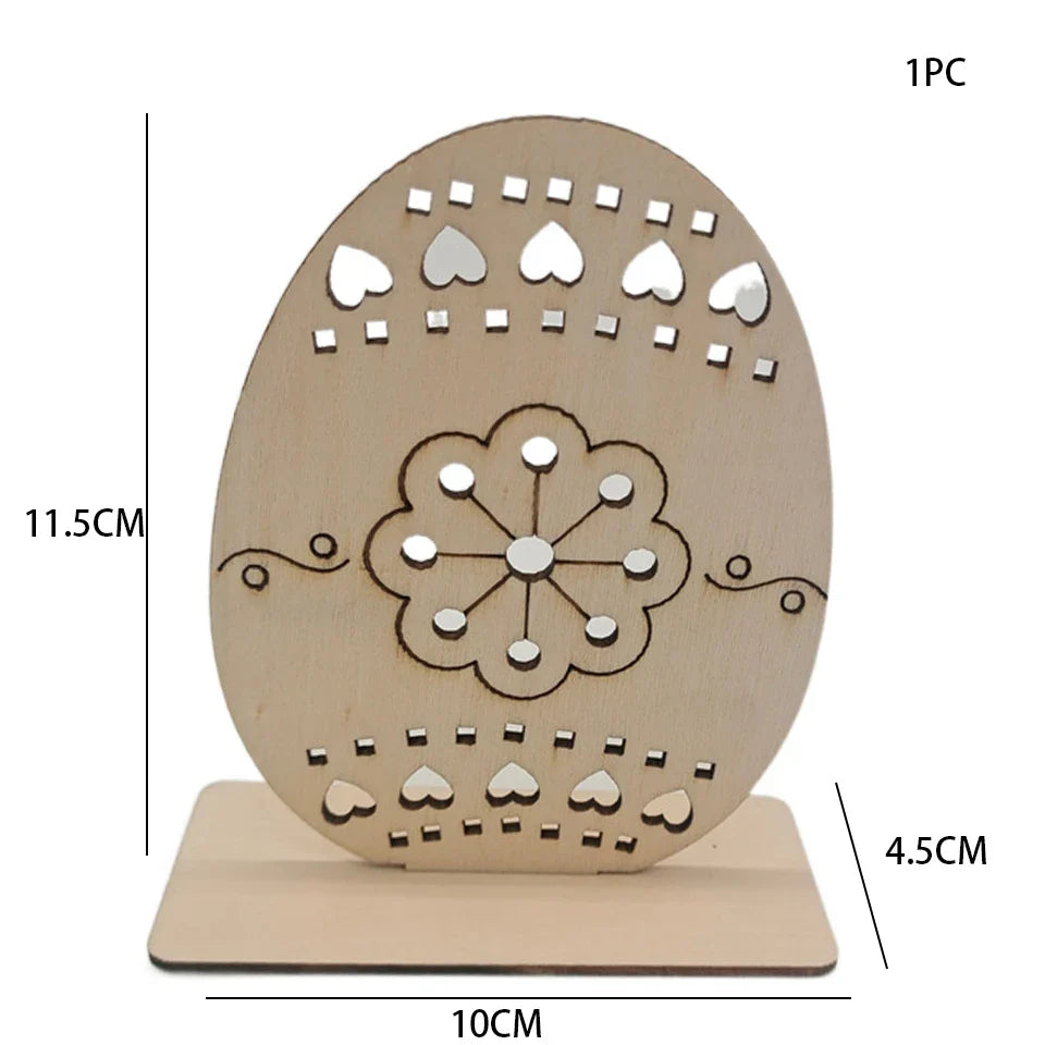 1pc Easter Wooden Egg Ornament Hollowed Rabbit Crafts For Easter Home Table Decorations Kids Handmade DIY Painting Gifts Supply