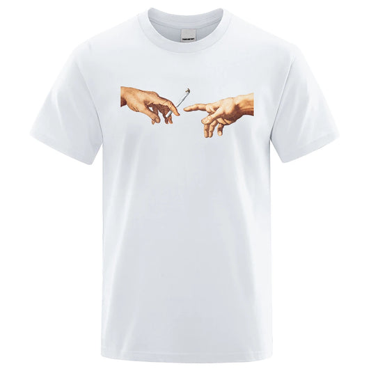 MICHELANGELO Genesis Printed Funniest Weed T-Shirt For Men Fashion Casual Short Sleeves Loose Oversized Cotton Tshirt Street Clothing - Premium tshirt from Lizard Vigilante - Just $23.69! Shop now at Lizard Vigilante