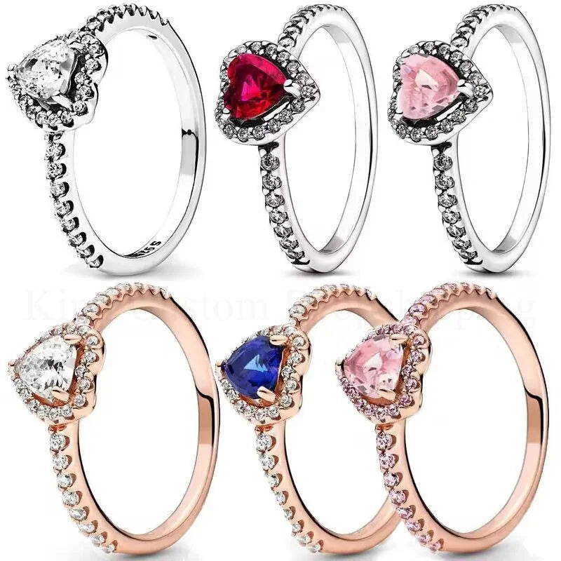 New Colored Crystal 925 Sterling Silver Ring Exquisite Women Shiny Heart Series Simple Ring Valentine's Day Gift for Lovers