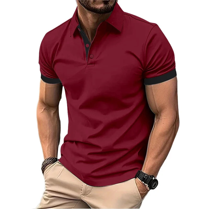 Summer Short Sleeve Polo Shirt Mens Large Stritching T Shirts Lapel Business Breathable Tee Shirt Lightweight Sweatwear - Premium  from Lizard Vigilante - Just $22.99! Shop now at Lizard Vigilante