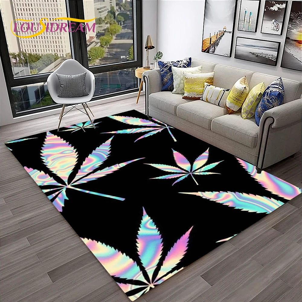High Voltage Maple Leaf Lounge Rug – 3D Printed Non-Slip Weed Art Carpet For Living Rooms, Studios And Late-Night Plots