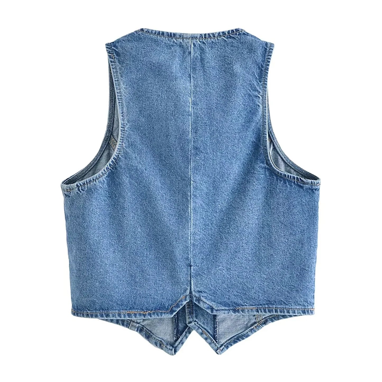 Women's Denim Vest Sleeveless Crop Tops Button Denim Gilet Jacket Casual V Neck Jean Waistcoat Streetwear - Lizard Vigilante
