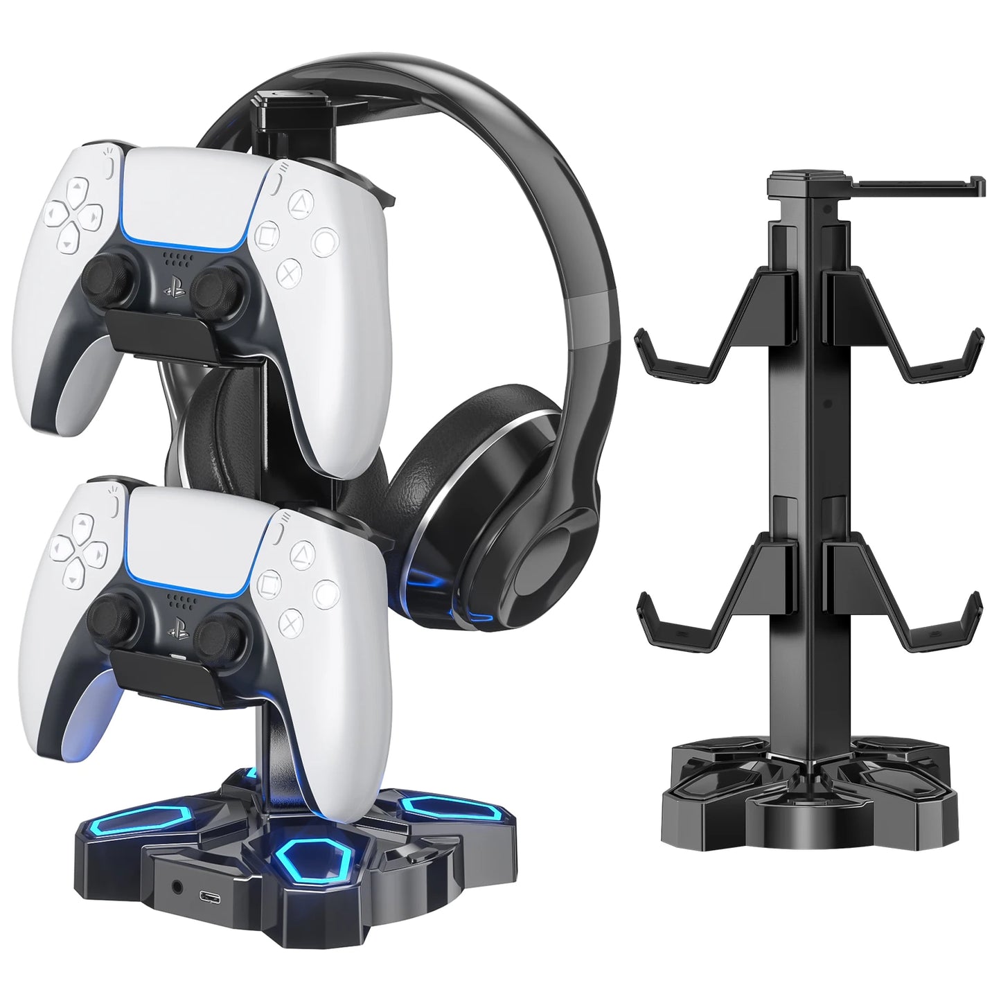 USB Hub Controller Holder Headphones Stand Rotatable Headset Stand with 9 Light Modes with 2 USB Charging Type-C Ports - Premium headphone stand from Lizard Vigilante - Just $48.88! Shop now at Lizard Vigilante