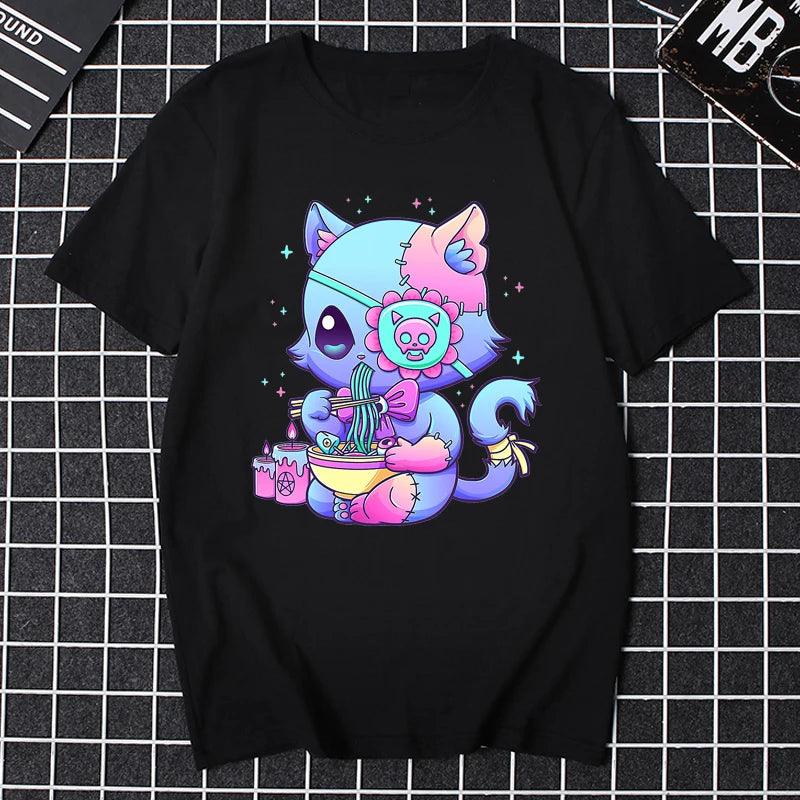 Women Halloween Pastel Goth Cute Creepy Demon Cat and Skull T Shirt Pastel Goth Creepy Cat Japanese Manga Printed T-shirt - Premium T-Shirt from Lizard Vigilante - Just $22.99! Shop now at Lizard Vigilante