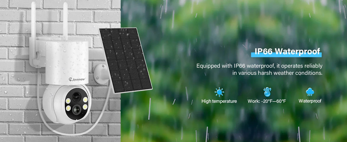 Jennov Solar Security Camera Outdoor Wireless, 2K 3MP 360° View Battery Powered WiFi CCTV Camera with Solar Panel IP66