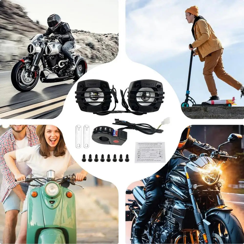 Motorcycle Bluetooth Speaker 12-80V Universal Hifi Sound Motorcycle Stereo Weatherproof Audio Amp System Handlebar Speaker