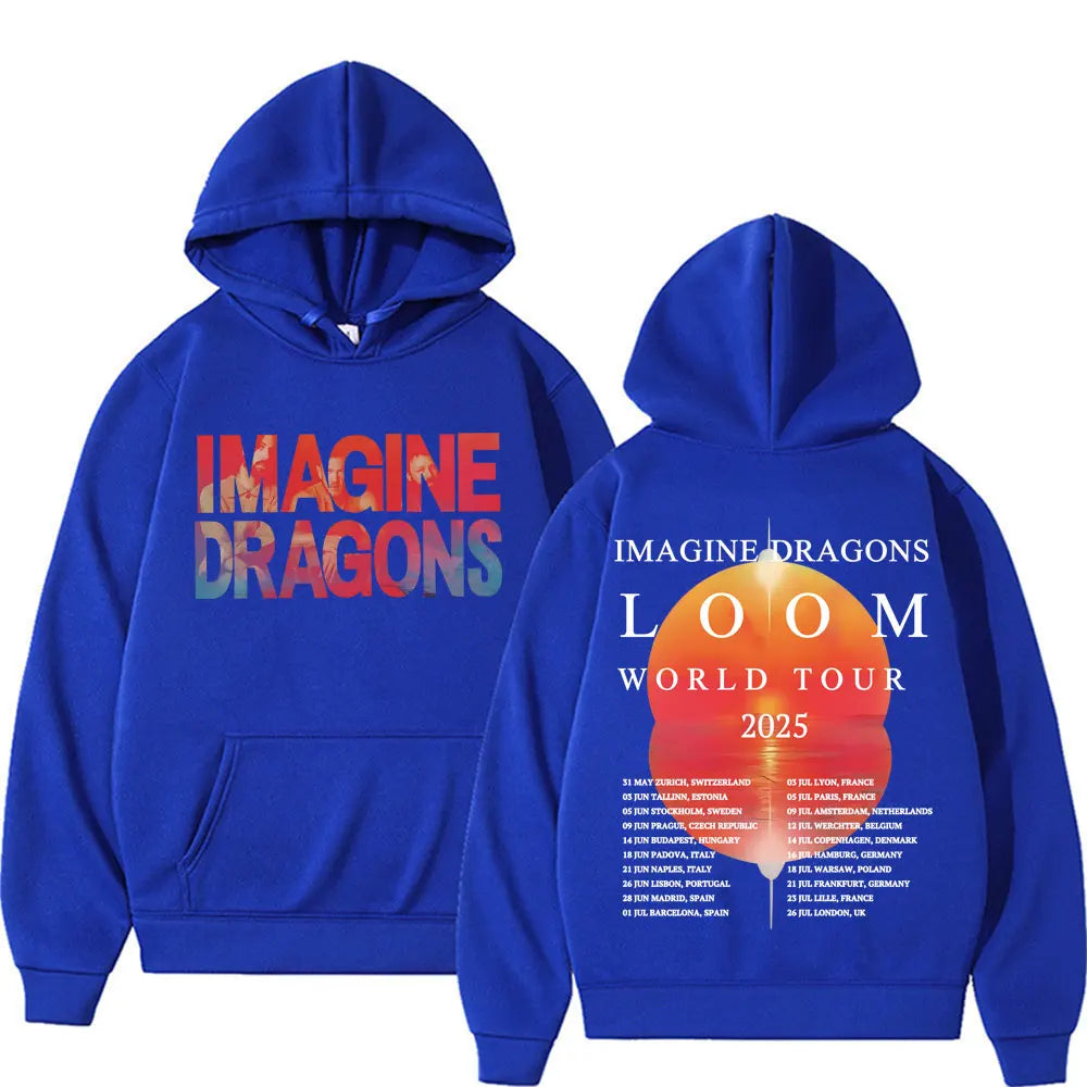 Imagine Dragons World Loom Tour 2025 Print Hoodie Men Women Vintage Hip Hop Streetwear Sweatshirt
