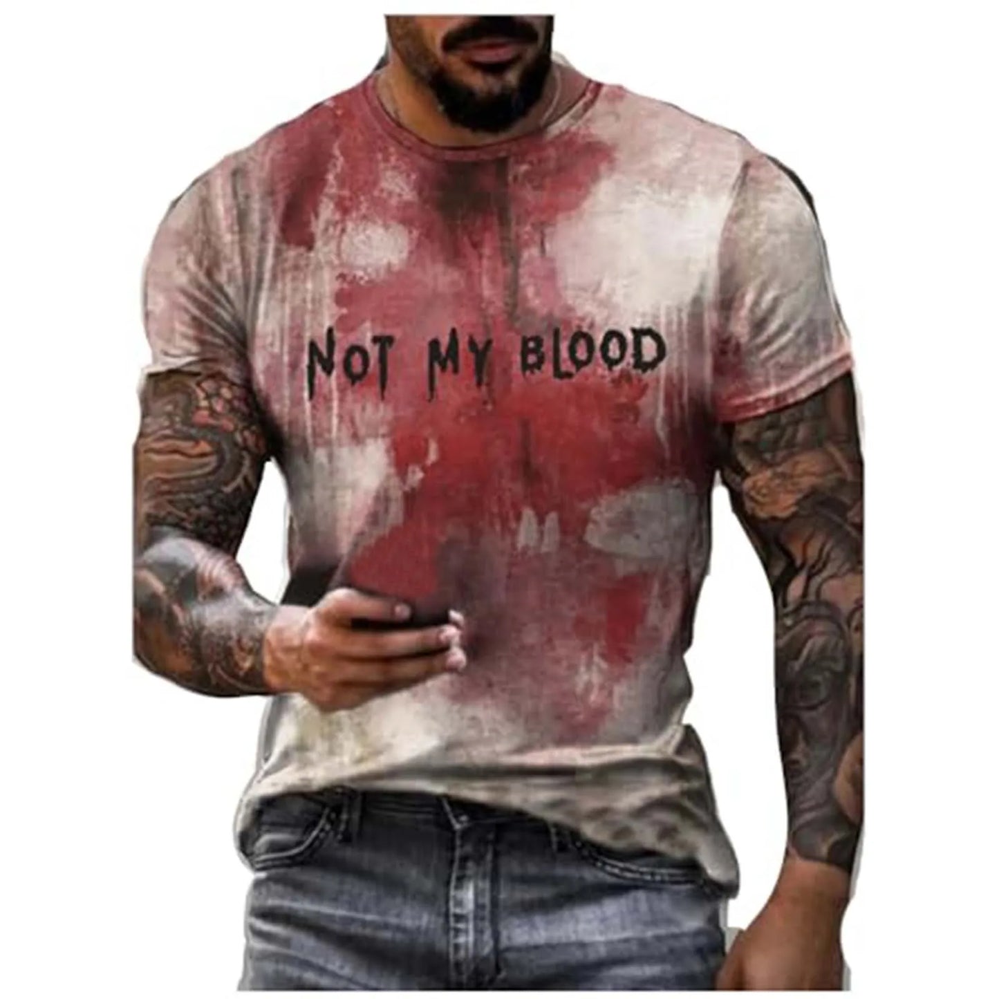 Problem Solved Bloody Fonts T-Shirt Male 2024 Halloween Print Tops Short Sleeve Round Neck Distressed T Shirt Holiday Party Top - Premium  from Lizard Vigilante - Just $11.99! Shop now at Lizard Vigilante