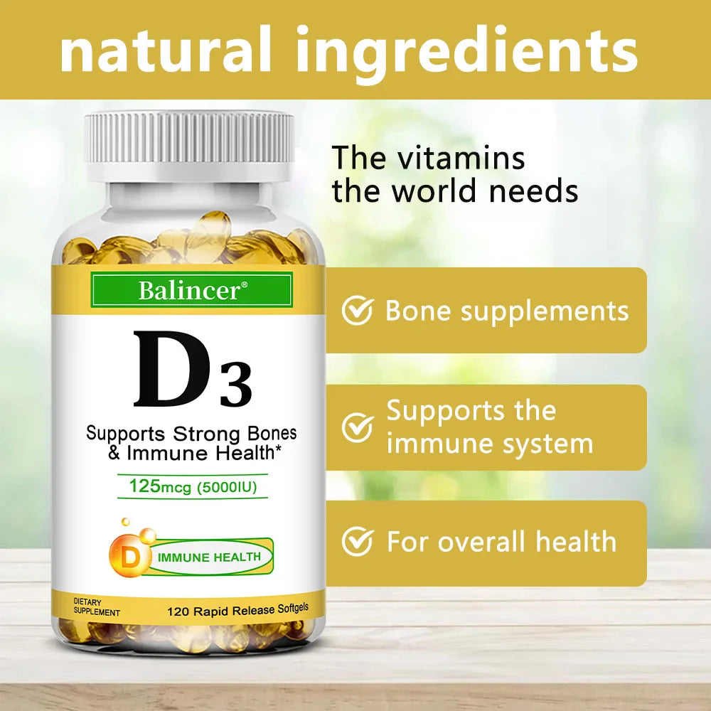 Vitamin D3 5000 IU - Supports Strong Bones & Immune Health - Gluten Free Non-GMO Vitamin D Supplement