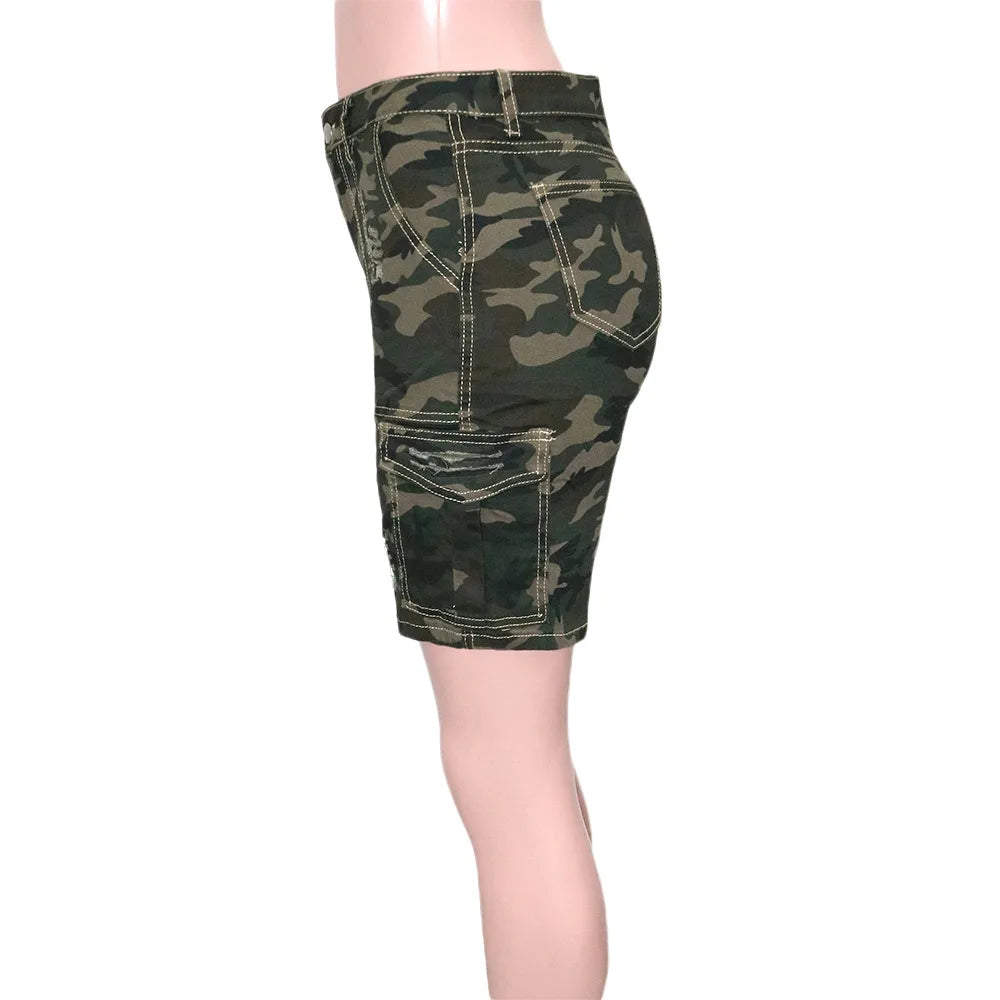 Summer Women's Camouflage Shorts with Pockets – Casual Mid-Waist Polyester Streetwear - Premium shorts from Lizard Vigilante - Just $33.88! Shop now at Lizard Vigilante