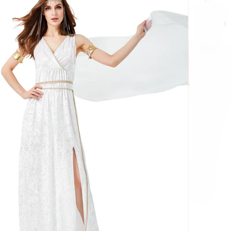 Statue Of Liberty Ancient Greek Mythology Character High Slit Sexy White Temperament Elegant Dress Stage Performance Costume New