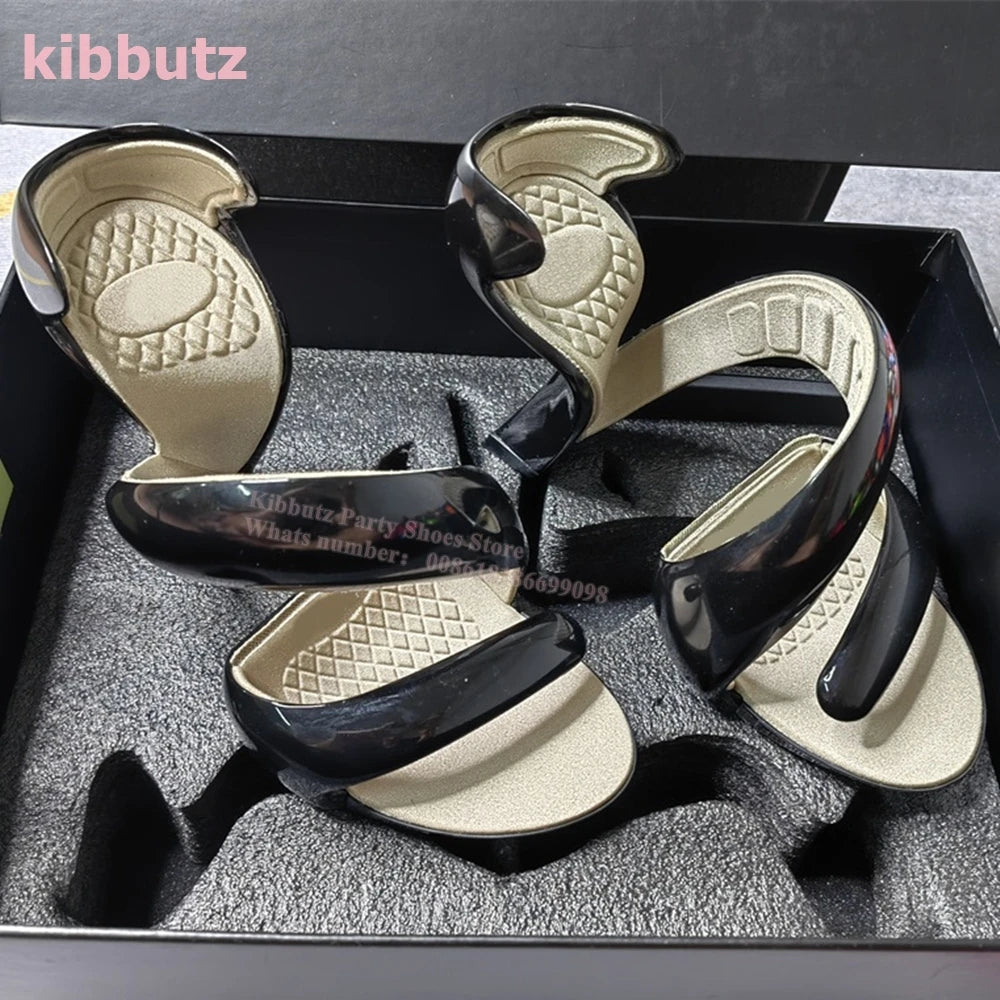 Strange Heels Slippers Clip Toe Twist Patent Leather Solid Color Slip-On Fashion Runaway Show Novelty Concise Sexy Summer Shoes - Premium sandals from Lizard Vigilante - Just $142.99! Shop now at Lizard Vigilante