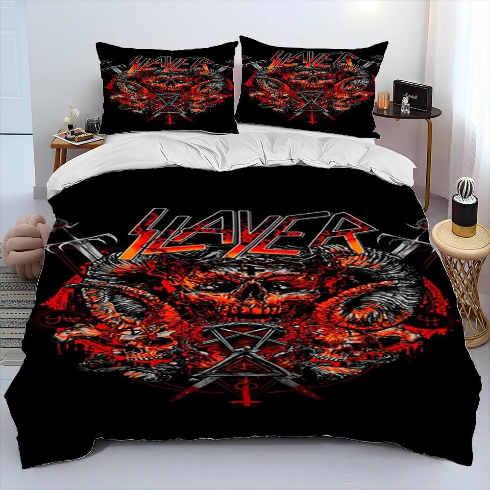 Slayer Show No Mercy Heavy Metal Band Music Comforter Bedding Set, Duvet Cover Bed Quilt Cover Pillowcase,king Queen Size Bedding Set Kids - Lizard Vigilante