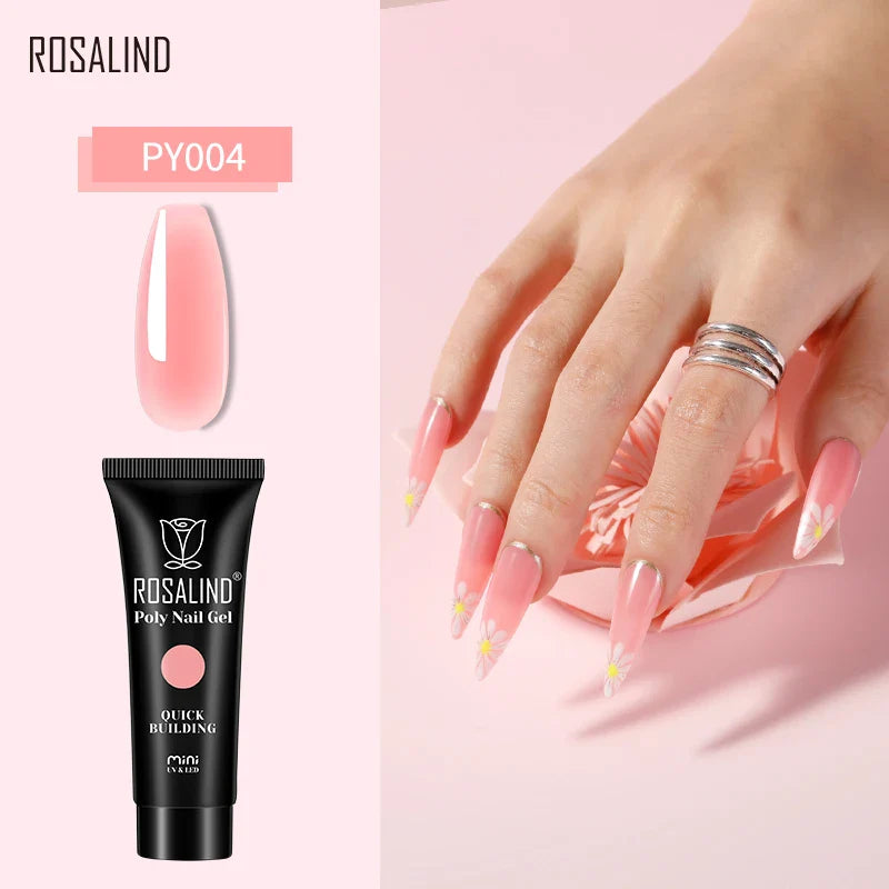 ROSALIND Poly Nail Gel Semi Permanent Acrylic Nail Art Hybrid Varnishes Poly Crystal  Nail Polish Top Base Coat Need UV/LED Lamp