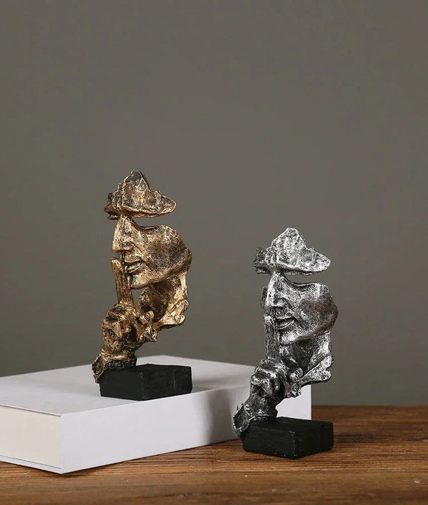 New Creative Abstract Silence Is Gold Abstract Figurine Resin Hand Face Men Statue Sculpture Home Office Living Room Desk Decor