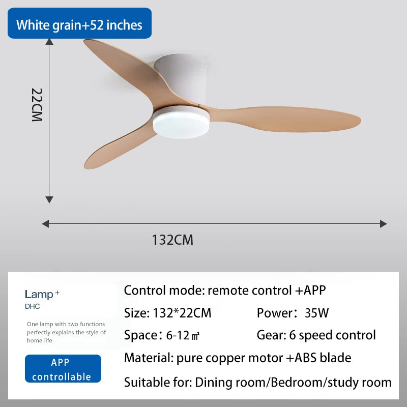 RogueWind HJ-027 Blackout Breeze Engine | 25/42/52-Inch 3-Blade Modern Ceiling Fan Light With APP + Remote + Dimming Rage Mode
