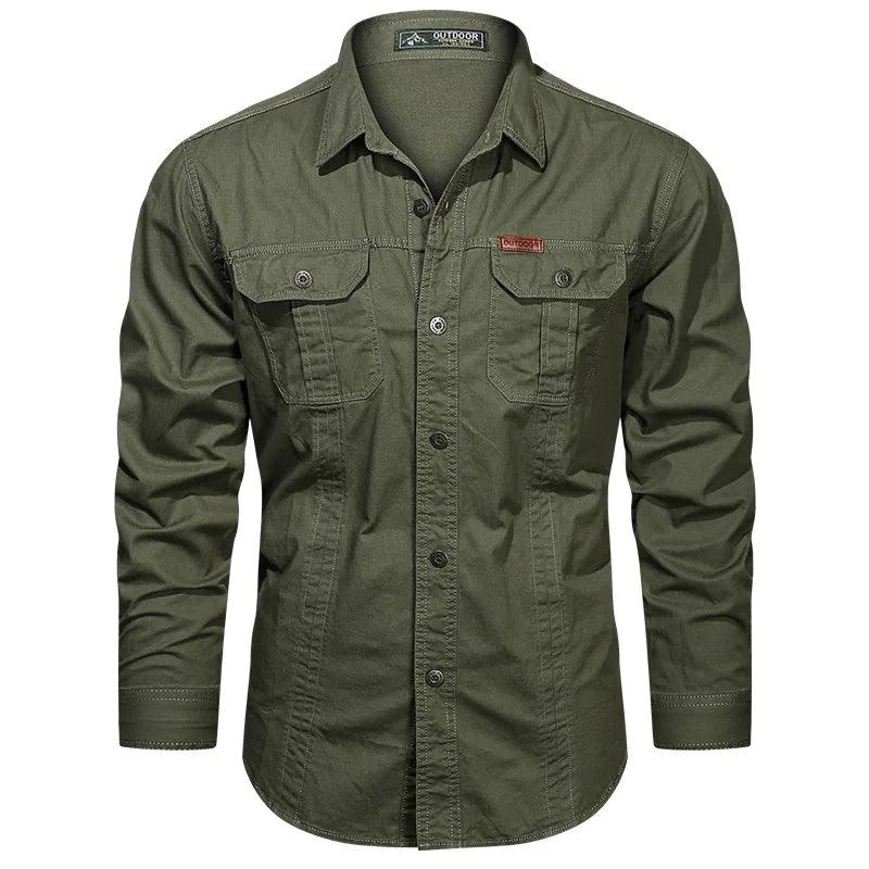 Cargo Shirt for Men Long Sleeve Casual Cotton Shirts High Ouality Camisa Militar Overshirt Brand Clothing Black Blouses 5XL - Lizard Vigilante