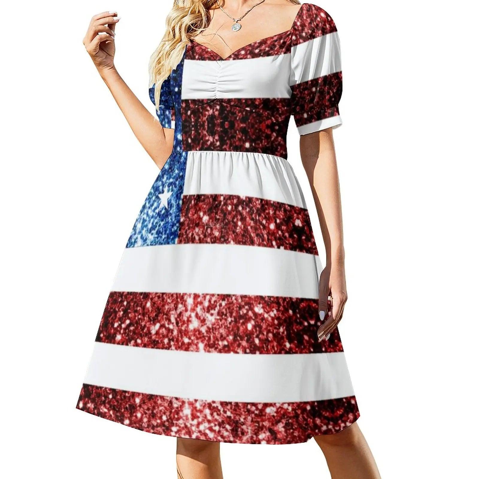 Soft American Flag Dress Sexy V Neck Celebrate USA Red White Blue Festival Dresses Basic Casual Dress Print Oversize Vestido - Premium dresses from Lizard Vigilante - Just $30.99! Shop now at Lizard Vigilante