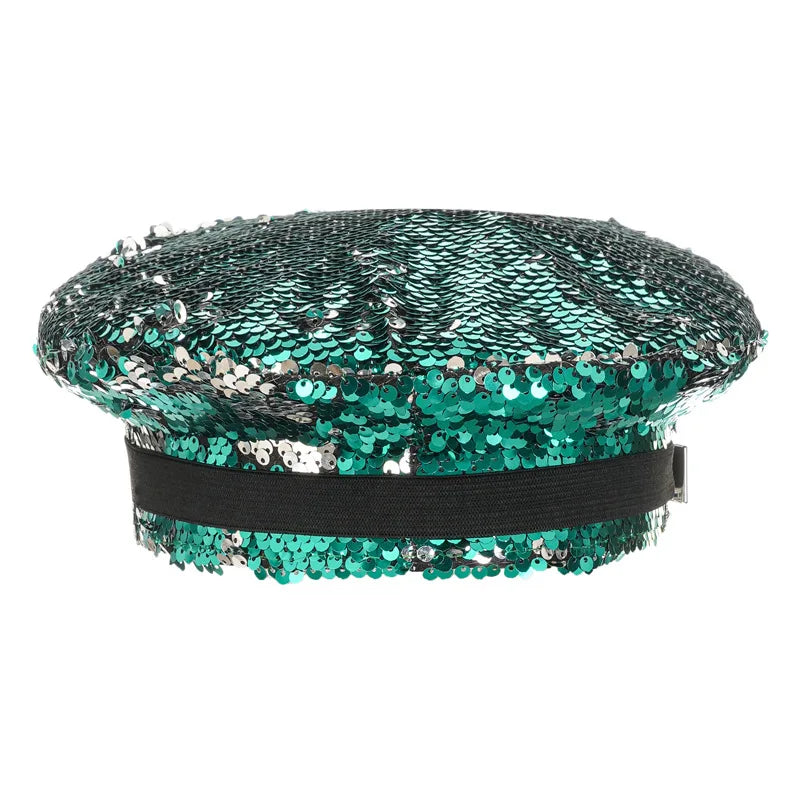 Green Sequined & Rhinestones Luxury Military Hat – Steampunk Rave Rock Festival Party Accessory with Removable Glasses - Premium Hat from Lizard Vigilante - Just $48.88! Shop now at Lizard Vigilante