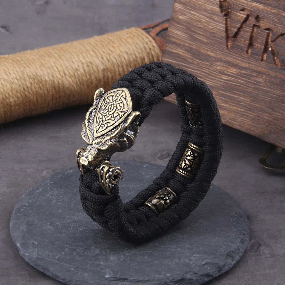 Never Fade Rock Viking Wolf Bracelet Men's handmade cord Wolf Bead Punk Bracelets Biker Jewelry - Premium  from Lizard Vigilante - Just $16.99! Shop now at Lizard Vigilante