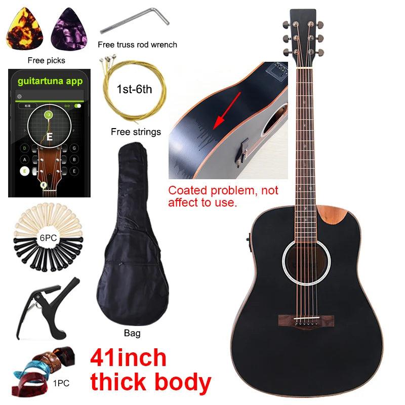 Thin Body Acoustic Electric Guitar Beginner Guitar with Free Gig Bag Free String Black Natural Sunburst White Color - Lizard Vigilante