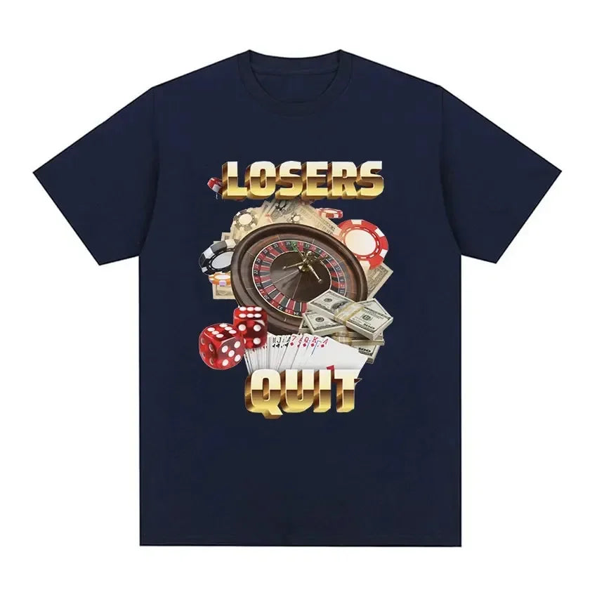 Losers Quit Gambling Meme Oversized Vintage T-Shirt – Unisex Cotton Casual Graphic Tee - Premium tee from Lizard Vigilante - Just $23.88! Shop now at Lizard Vigilante