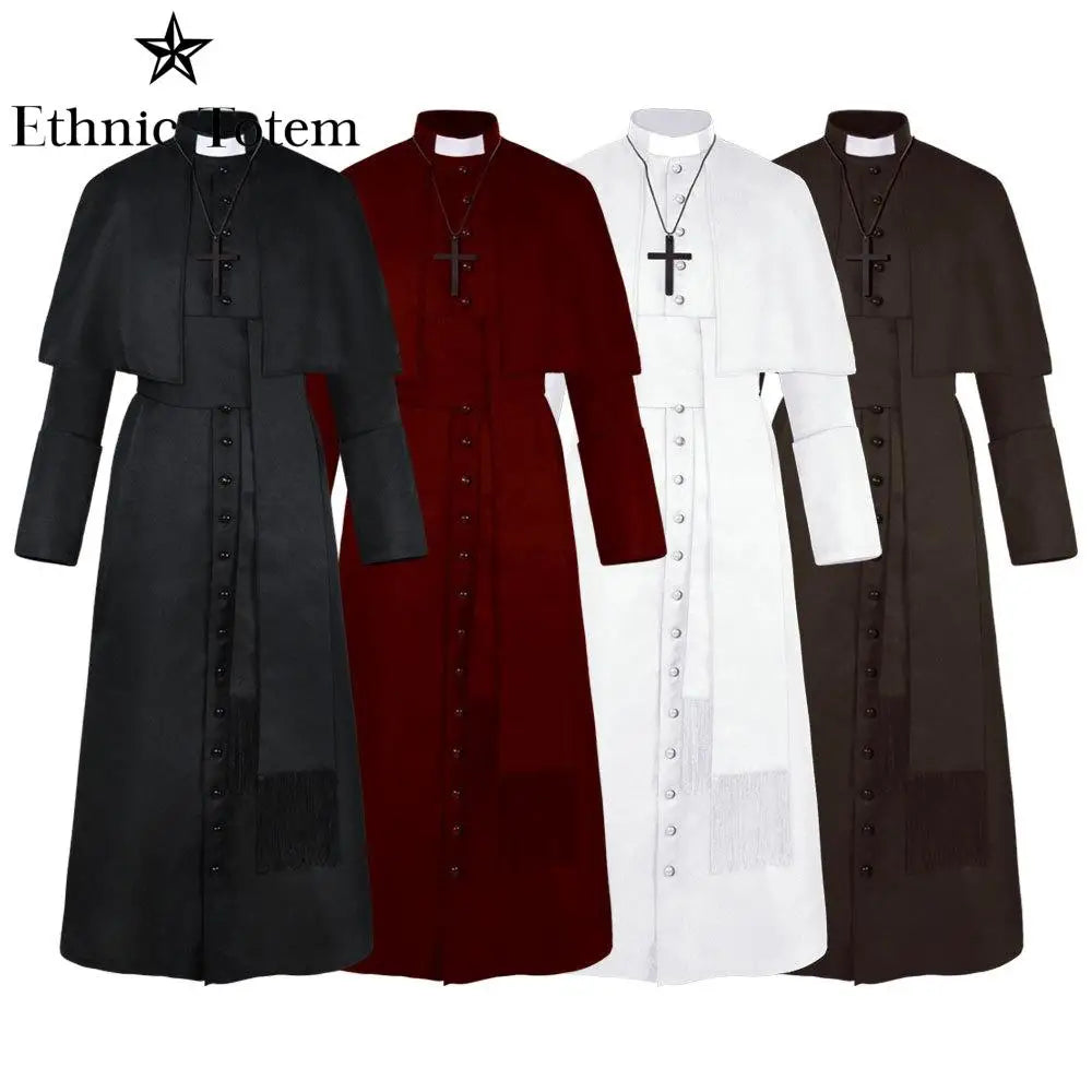 Priest Robe Medieval Monk Uniform Vintage Halloween Men Pope Pastor Cloak Cape Cosplay Costume Renaissance Clergy Sets - Premium robe from Lizard Vigilante - Just $69.69! Shop now at Lizard Vigilante