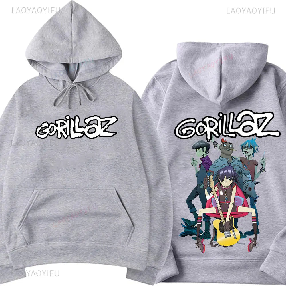 Vintage Gorillaz Rock Band Printed Hoodie – Harajuku Streetwear Pullover for Men & Unisex Casual Style - Premium hoodie from Lizard Vigilante - Just $39.99! Shop now at Lizard Vigilante