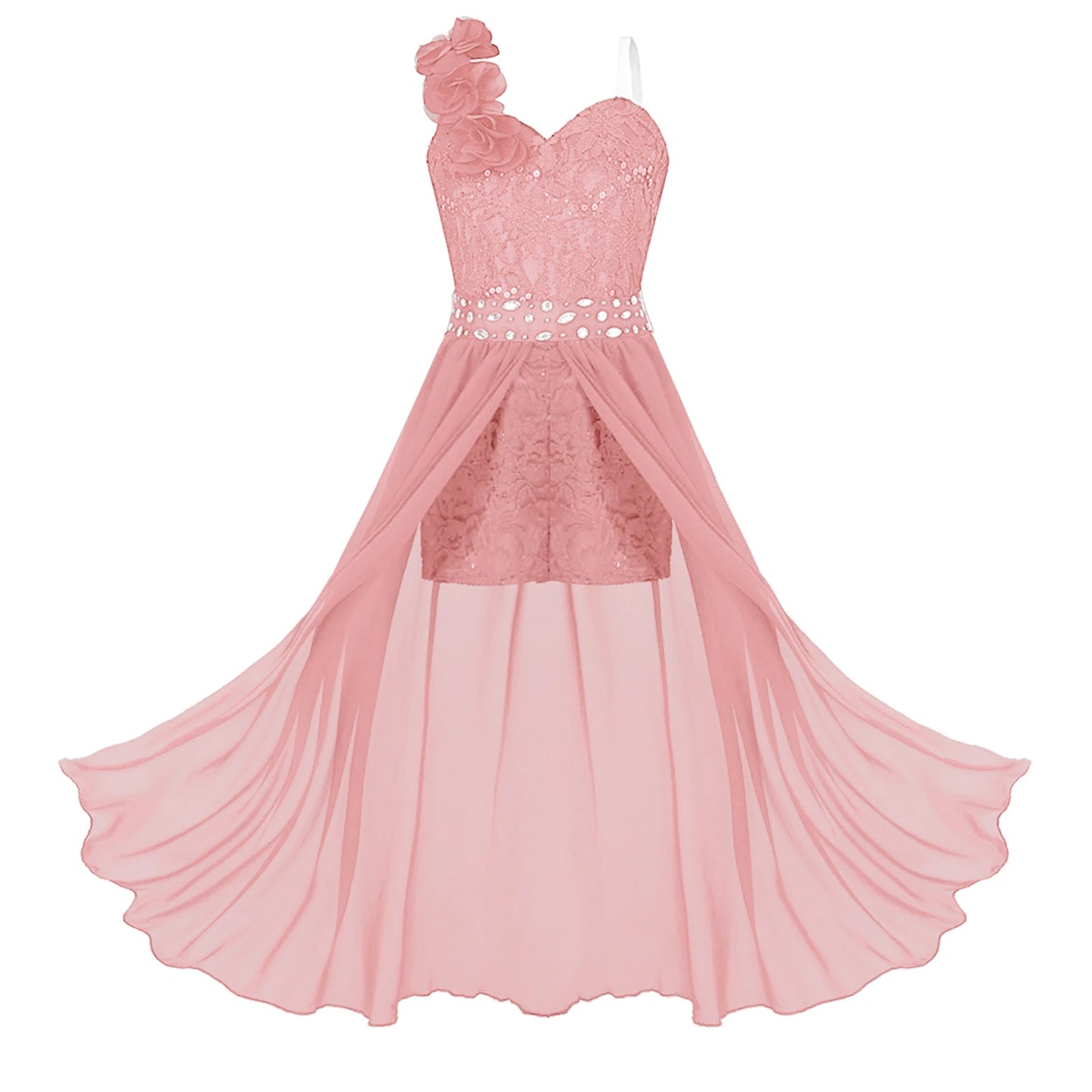 Girls Elegant Party Dress – Sequin Beaded Asymmetrical Gown with Lace Chiffon Overlay, Birthday, Wedding, Prom Pageant Dress - Premium dress from Lizard Vigilante - Just $34.99! Shop now at Lizard Vigilante