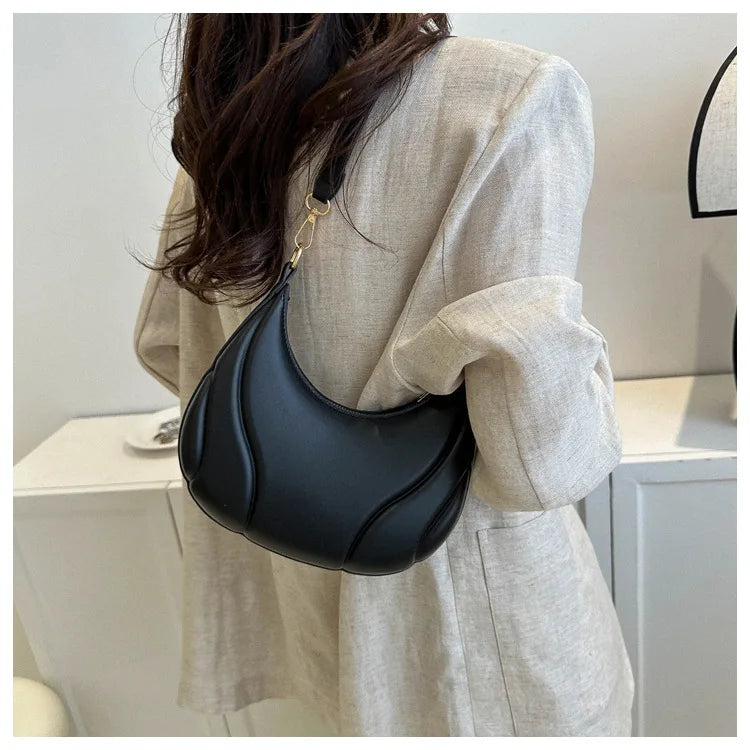 Chic Crescent PU Leather Shoulder Bag – Retro Saddle Handbag for Women, Minimalist Underarm Tote - Premium handbag from Lizard Vigilante - Just $48.88! Shop now at Lizard Vigilante