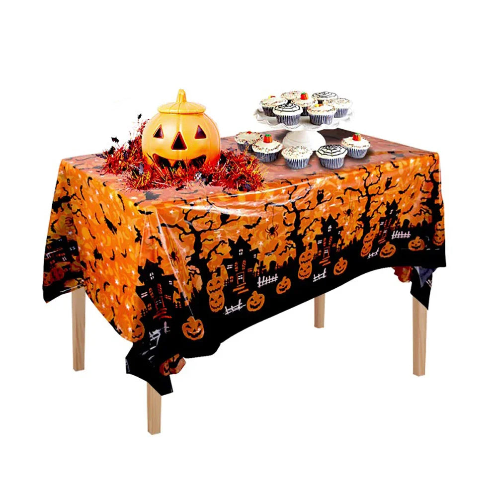 Halloween Decoration Tablecloth,Disposable Pumpkin Spider Web Bat Plastic Table Cover,Halloween Party Home Table Decor