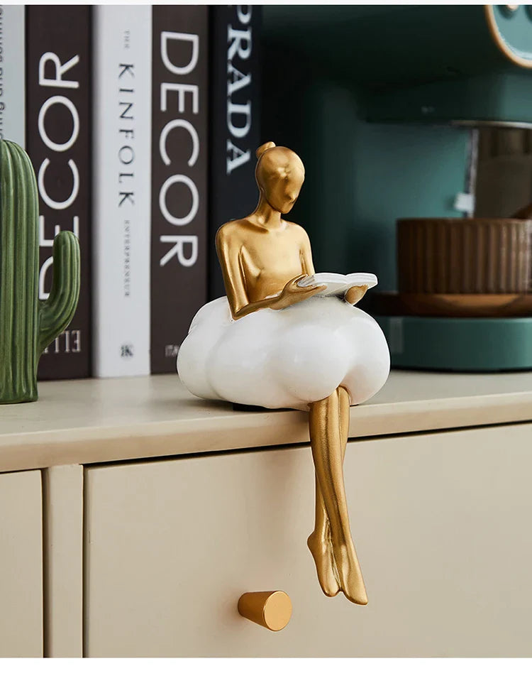 Sitting ballet girl art Golden sculpture Sitting posture ornament home accessories Statuettes Figurines office decor Statues