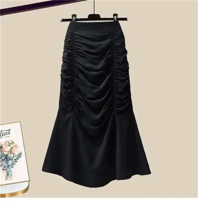 Spring/Summer Set Women's New Korean Edition Sweet and Spicy Bubble Sleeve Spliced Top Age Reducing Half Skirt Two Piece Set