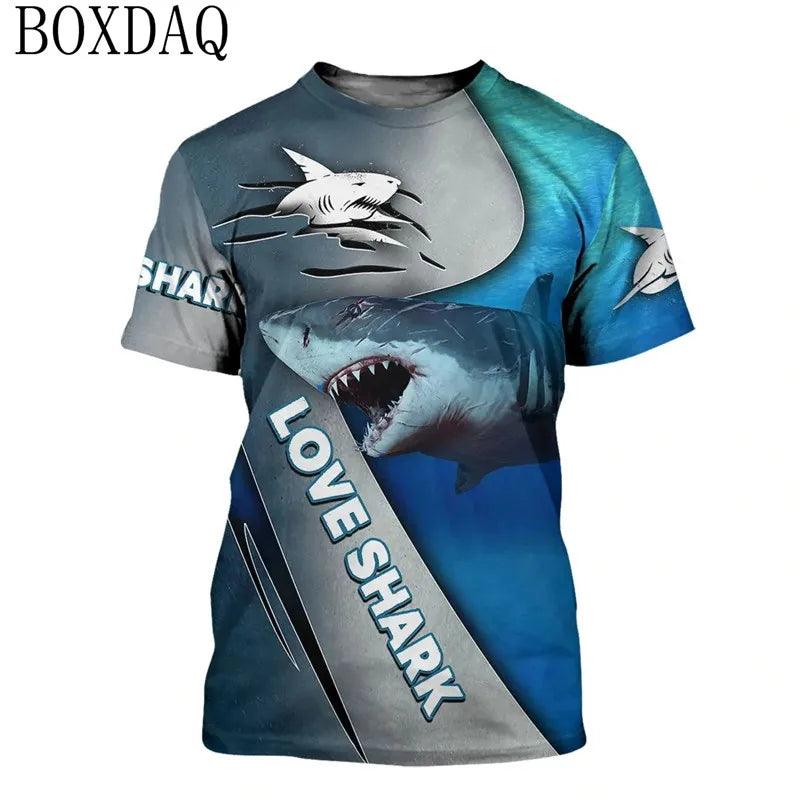 Summer 2024 Shark Attacks T-Shirts For Men's Beach Casual Summer 3d Print Killer Street Style Man T Shirt Short O-Neck Love Shark Trend Hip Hop Tops Tee 6XL Plus Size - Lizard Vigilante