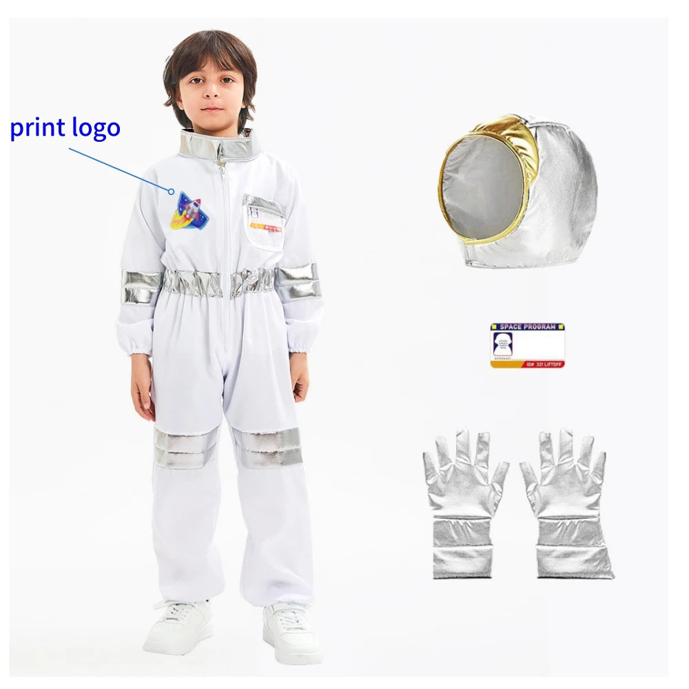 Kids Astronaut Cosplay Jumpsuit Space Party Costume With Gloves White Spaceman Outfit
