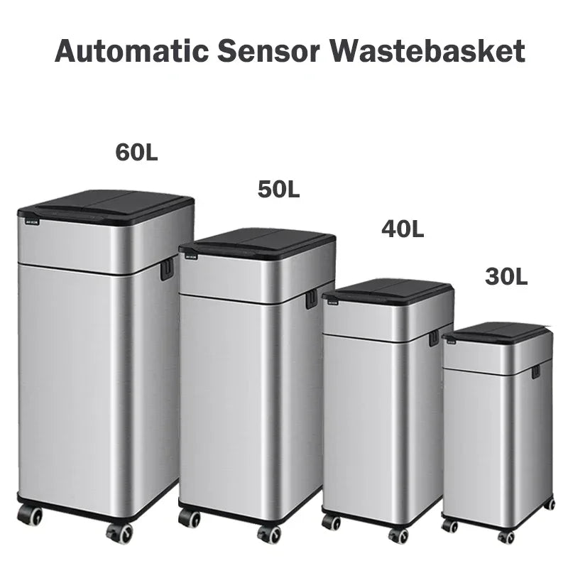Smart Trash Can 20L 30 40 50 60 Liters Wastebasket Large Kitchen Garbage Cube Home Automatic Stainless Steel Garbage Bin Dustbin