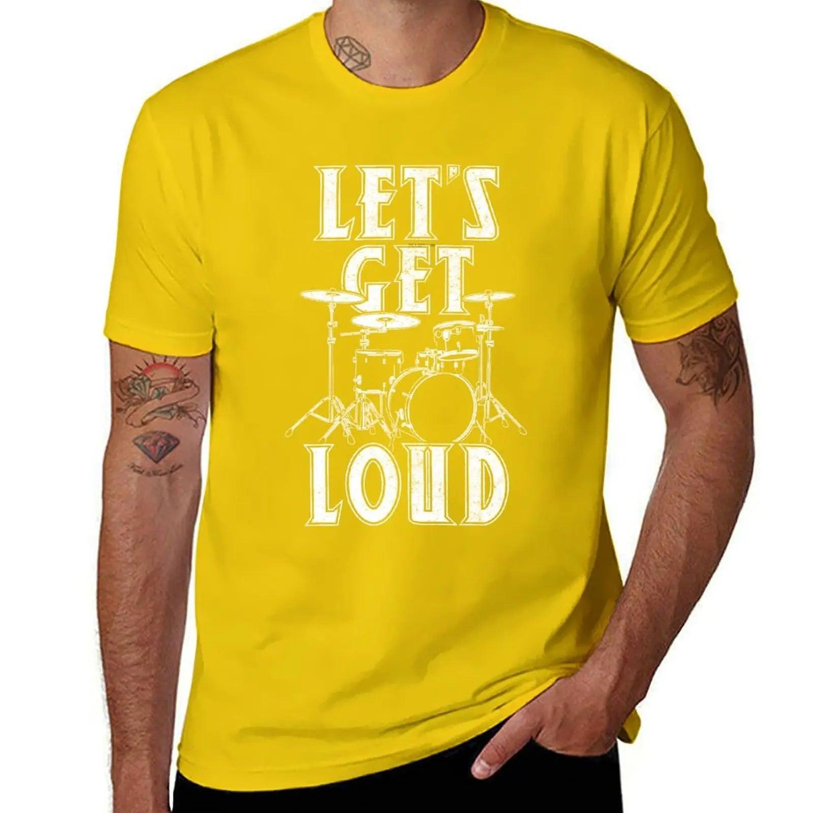 Let's Get Loud Drummer Rock Music Lover T-shirt Blacks Aesthetic Clothes Customs Designer T Shirt Men - Lizard Vigilante