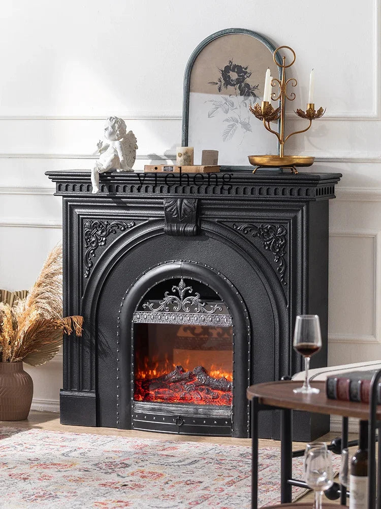 Timeless Glow: ZC Retro Solid Wood Decorative Fireplace Cabinet with Simulated Flame Heating for Luxe Living Rooms - Premium fireplace from dsers - Just $810.99! Shop now at Lizard Vigilante