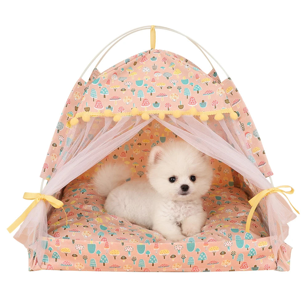 ZK20 Floral Print Pet Tent Bed – Portable & Cozy Cat and Small Dog House | Indoor Folding Enclosed Pet Teepee for Cats, Puppies, and Rabbits - Premium pet bed from Lizard Vigilante - Just $29.99! Shop now at Lizard Vigilante