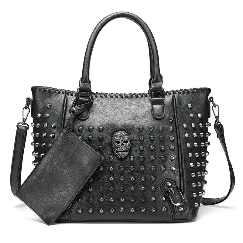 Rivet Women's Bag Pu Leather Crossbody Bag Purse Skull Handbag Quality Punk Shoulder Bag with Wallet Messenger Bag - Lizard Vigilante