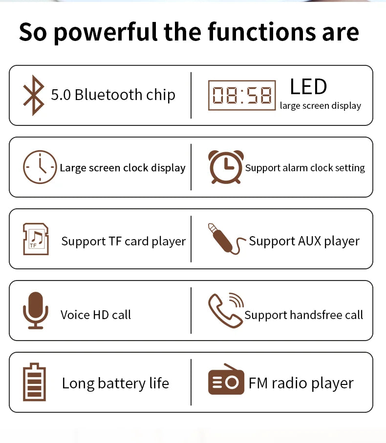 Wooden Bluetooth Speaker Portable Wireless Subwoofer Clock Soundbox Home Computer Echo Wall Soundbar HiFi Stereo TF AUX U Disk