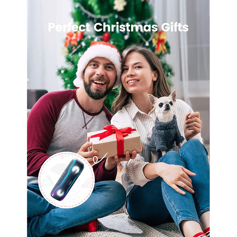 WISETIGER Bluetooth Speaker Outdoor IPX7 Waterproof 25W BT5.3 Loudspeaker Stereo Surround Speaker with Cool Pulsing EQ Lights