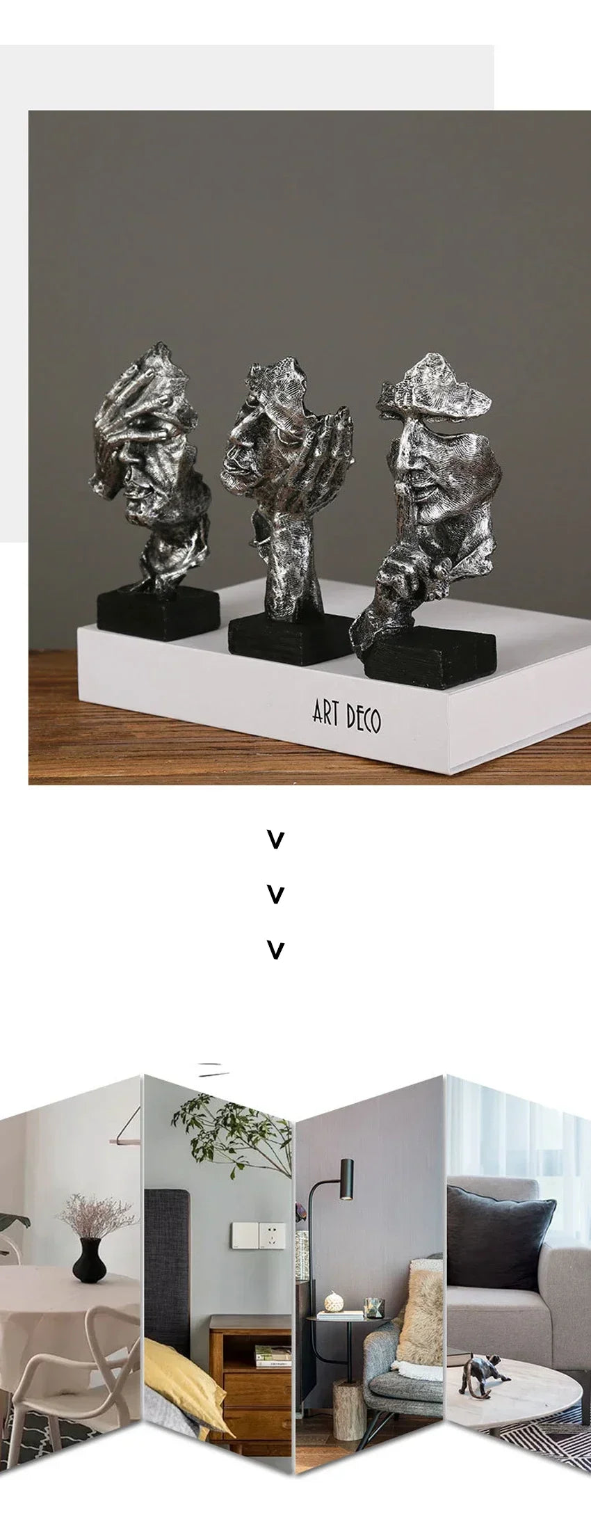 New Creative Abstract Silence Is Gold Abstract Figurine Resin Hand Face Men Statue Sculpture Home Office Living Room Desk Decor