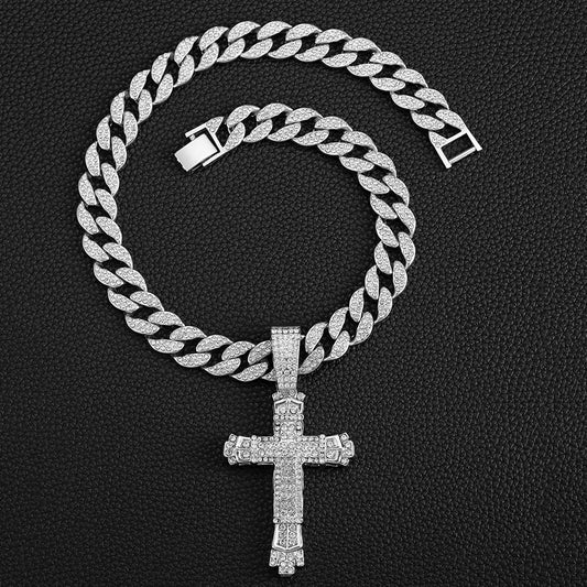 Rap Cross Pendant Necklace | Rhinestone Hip-Hop Jewelry | Unisex Gold and Silver Chains - Premium Necklace from Lizard Vigilante - Just $15.99! Shop now at Lizard Vigilante