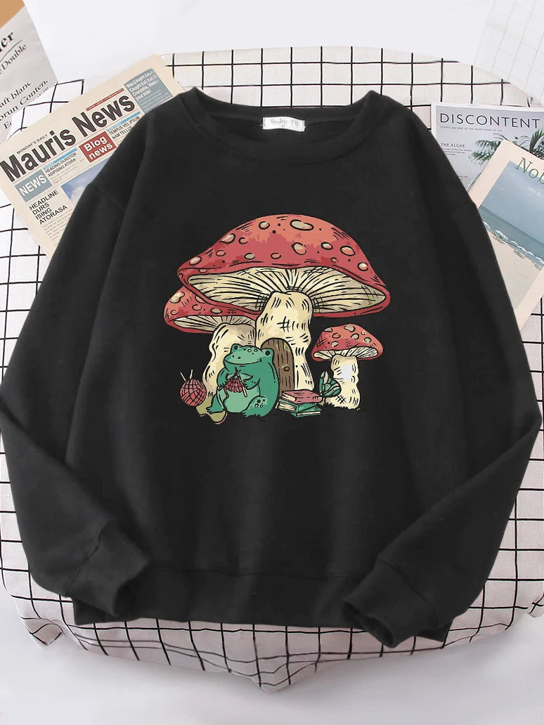 Mushroom House And A Frog Cute Sweatshirt Woman Casual Oversize Sweater Warm All-match Sweatshirt S-XXL Tops Female - Premium Sweatshirt from Lizard Vigilante - Just $29.99! Shop now at Lizard Vigilante