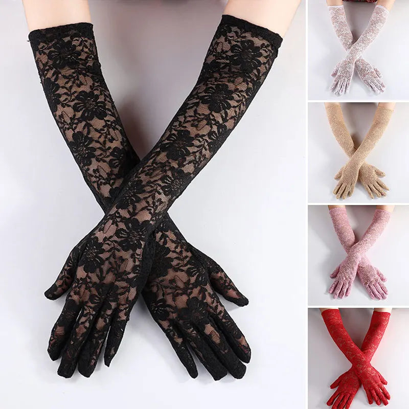 Sexy Transparent Lace Flower Long Gloves for Women – Perfect for Weddings, Opera, and Parties - Premium  from Lizard Vigilante - Just $22.88! Shop now at Lizard Vigilante