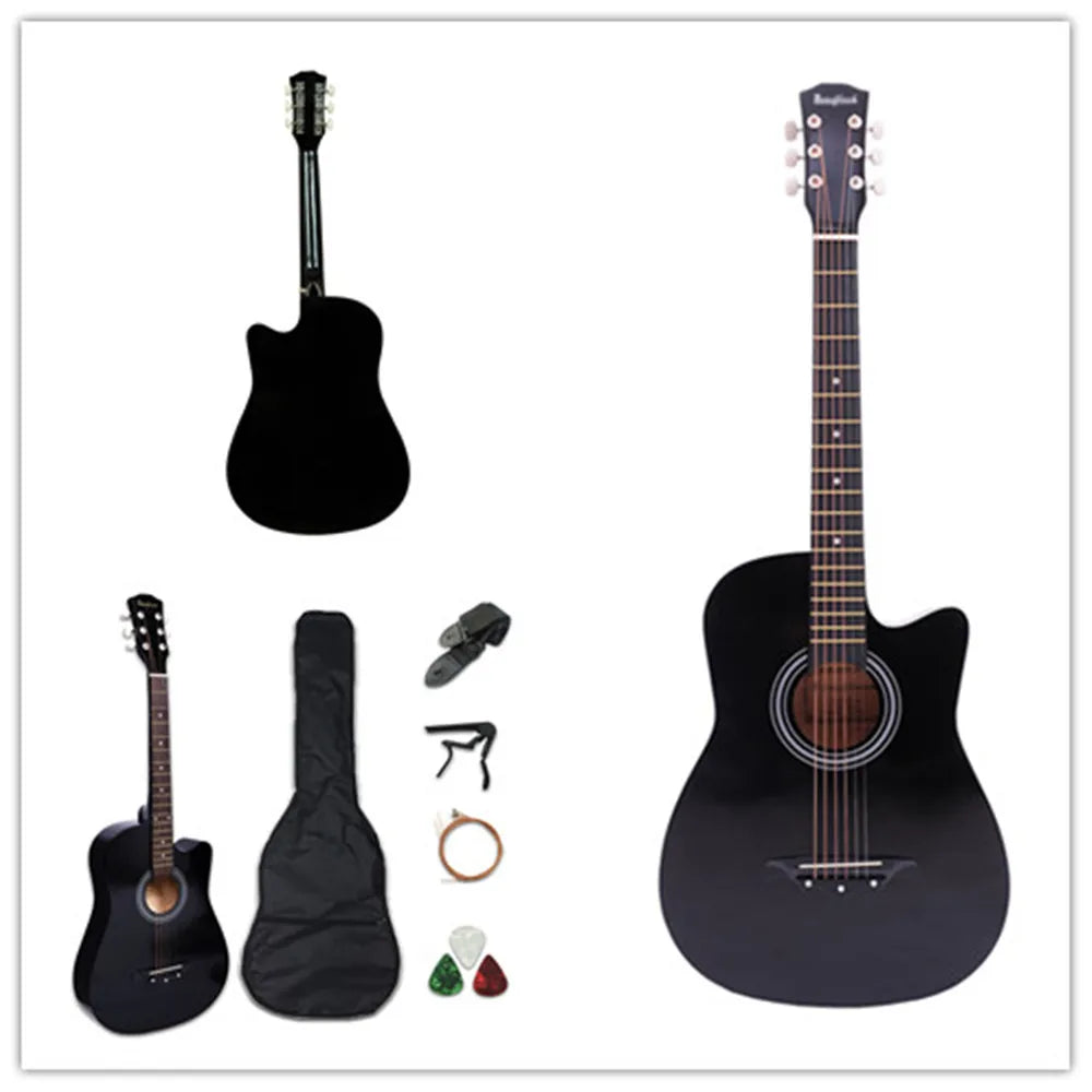 38 inch Acoustic Guitar Kit Folk Guitar for Beginners Children 6 Strings Travel Guitar Black Blue White Wood Brown Guitarr AGT16 - Premium  from Lizard Vigilante - Just $57.99! Shop now at Lizard Vigilante