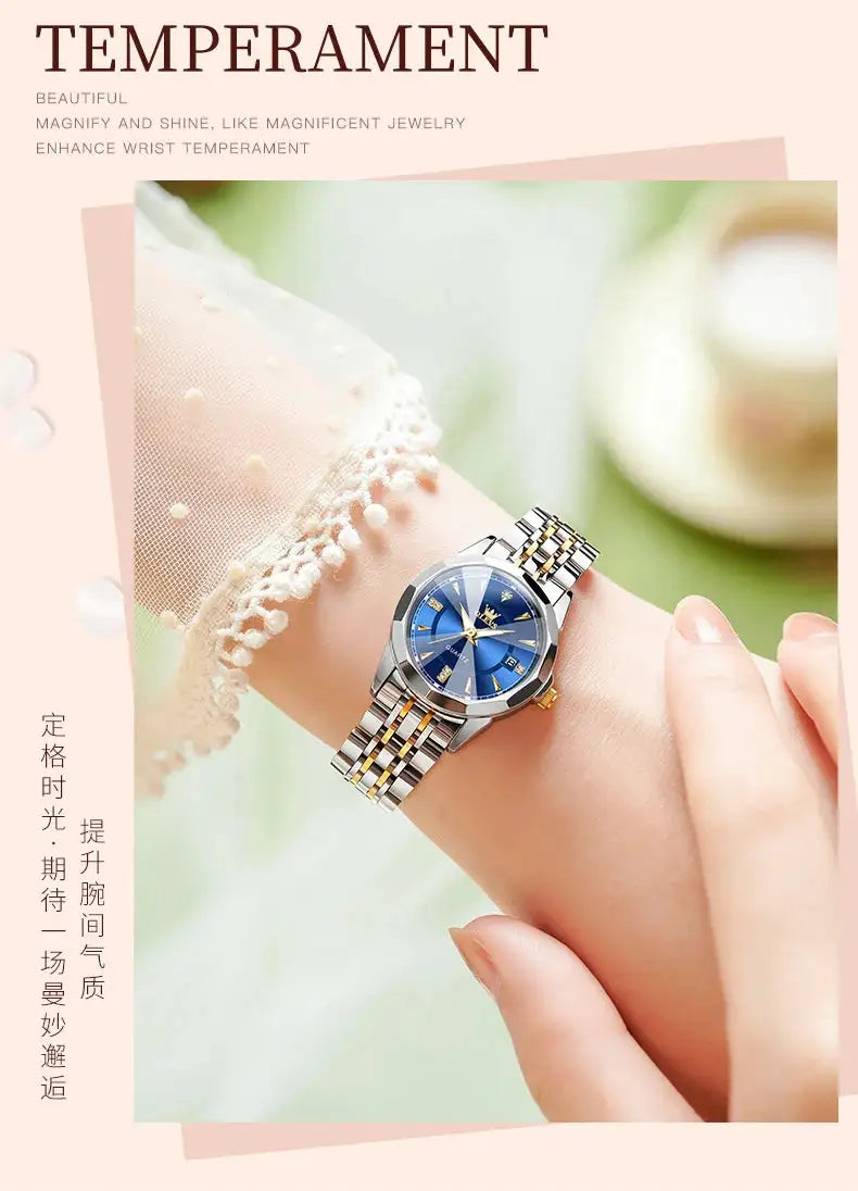 OLEVS Original Brand Elegant Women's Watches Waterproof Luminous Quartz Watch for Lady Necklace Bracelet Gift Box Set Calendar